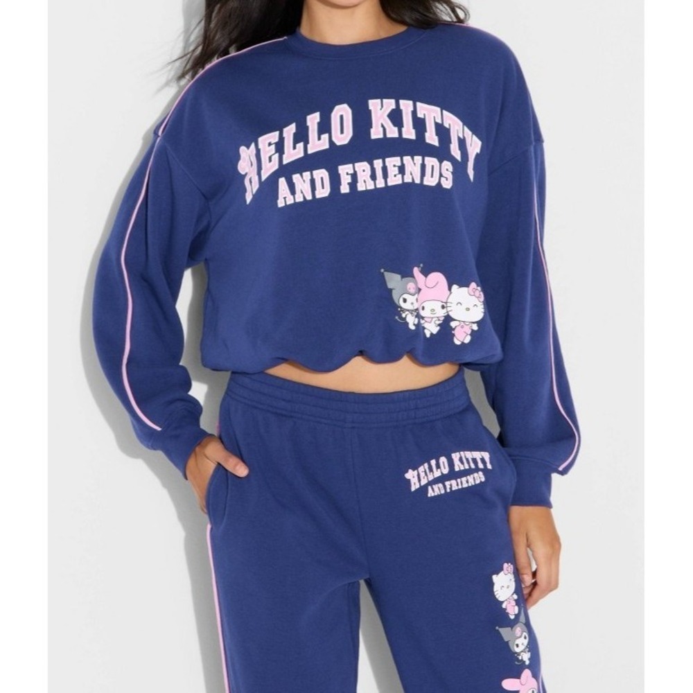 Hello Kitty And Friends Bubble Hem Graphic Sweatshirt XXL Navy Blue